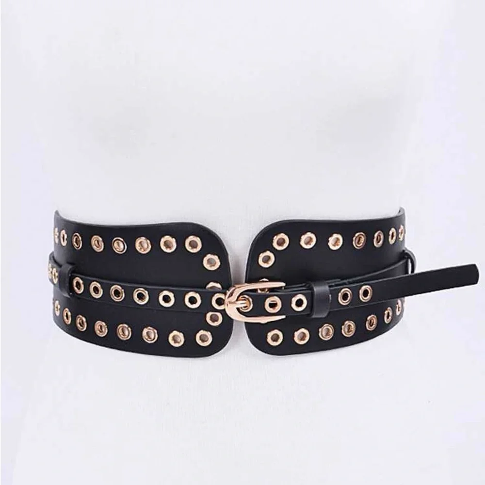 Black Grommet Vegan Leather Statement Belt